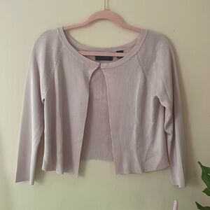 Pure silk knit pink cropped open front cardigan